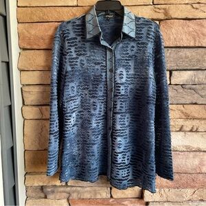 Papa Vancouver blue semi sheer button stretch top Women XXL Like New
